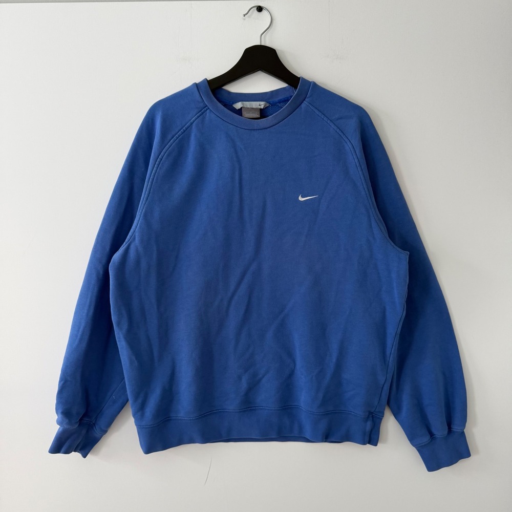 Nike Mens Blue Crewneck Sweatshirt Embroidered Swoosh L Y2K 00s